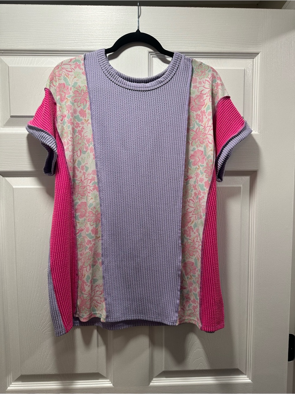 HEIMISH USA Lavender, Pink & Cream Colorblock Floral Knit Top